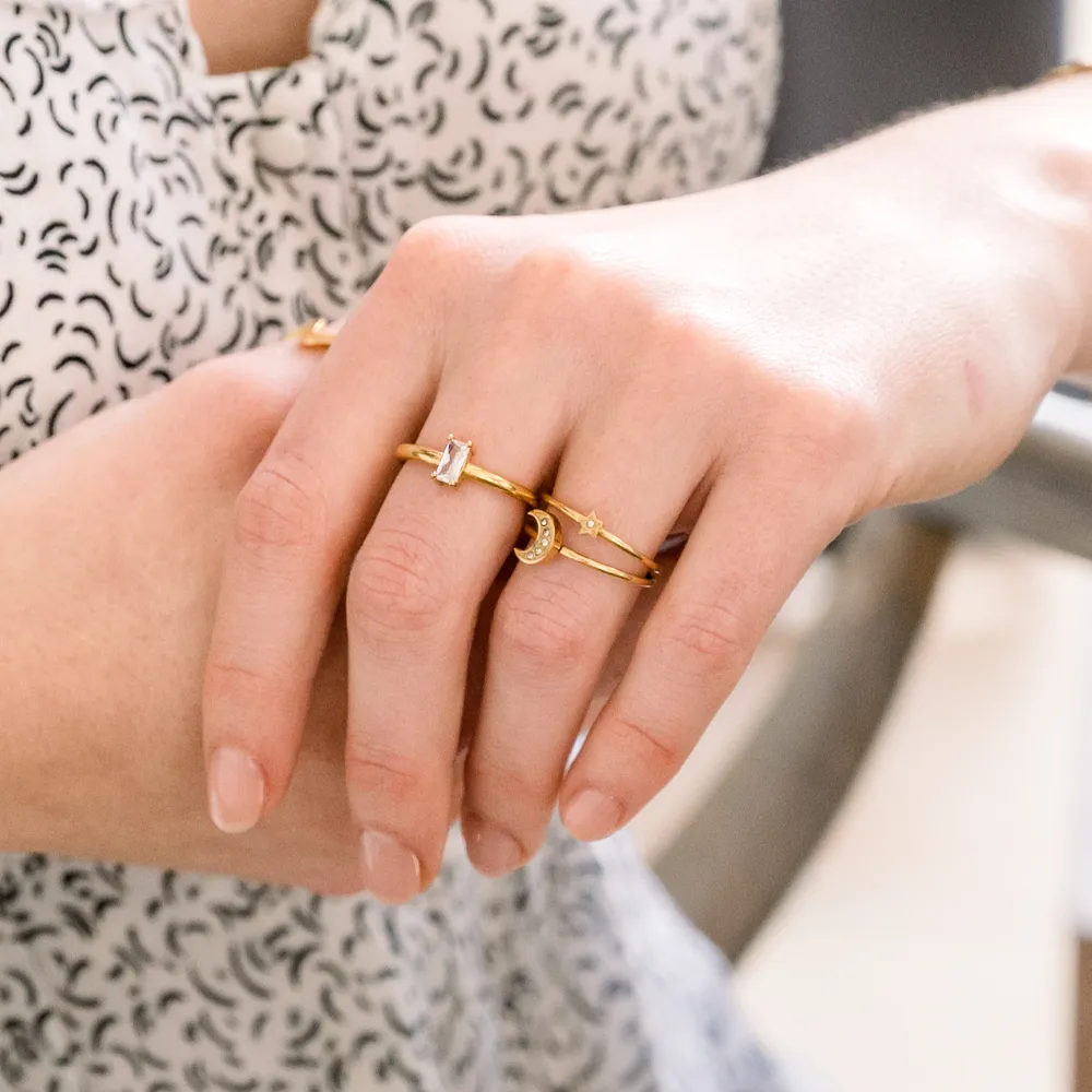 CZ Star and Moon Hypoallergenic Ring