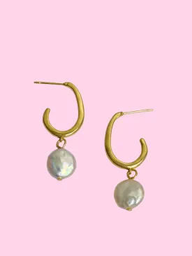 Dangle Pearl Hoop Earrings