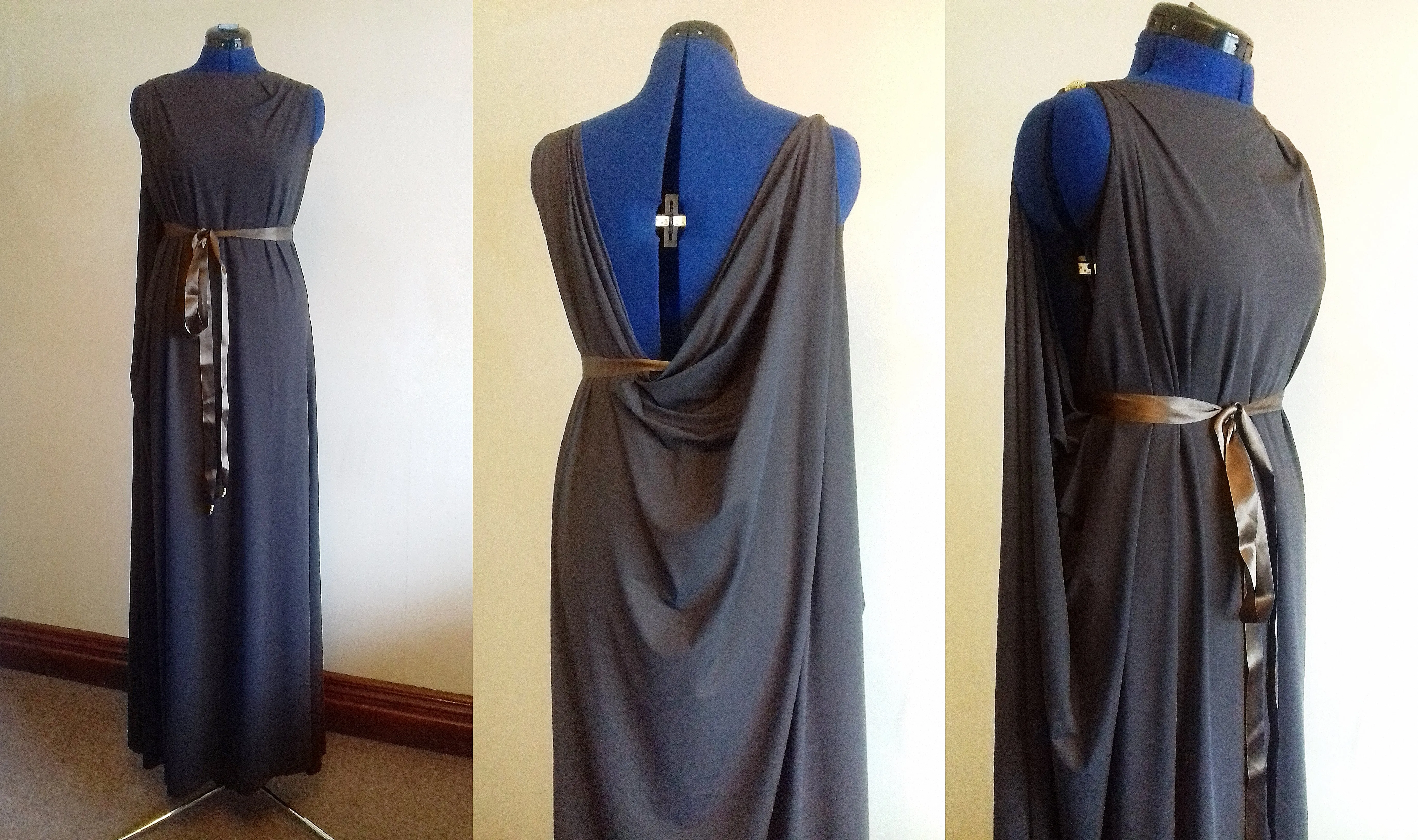 Dark Brown Grecian Drape Evening Dress