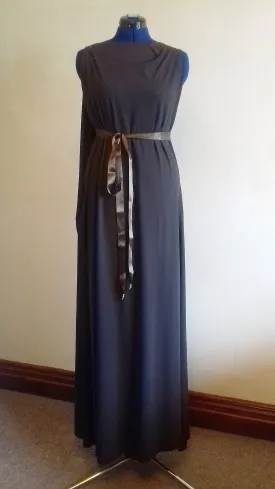 Dark Brown Grecian Drape Evening Dress