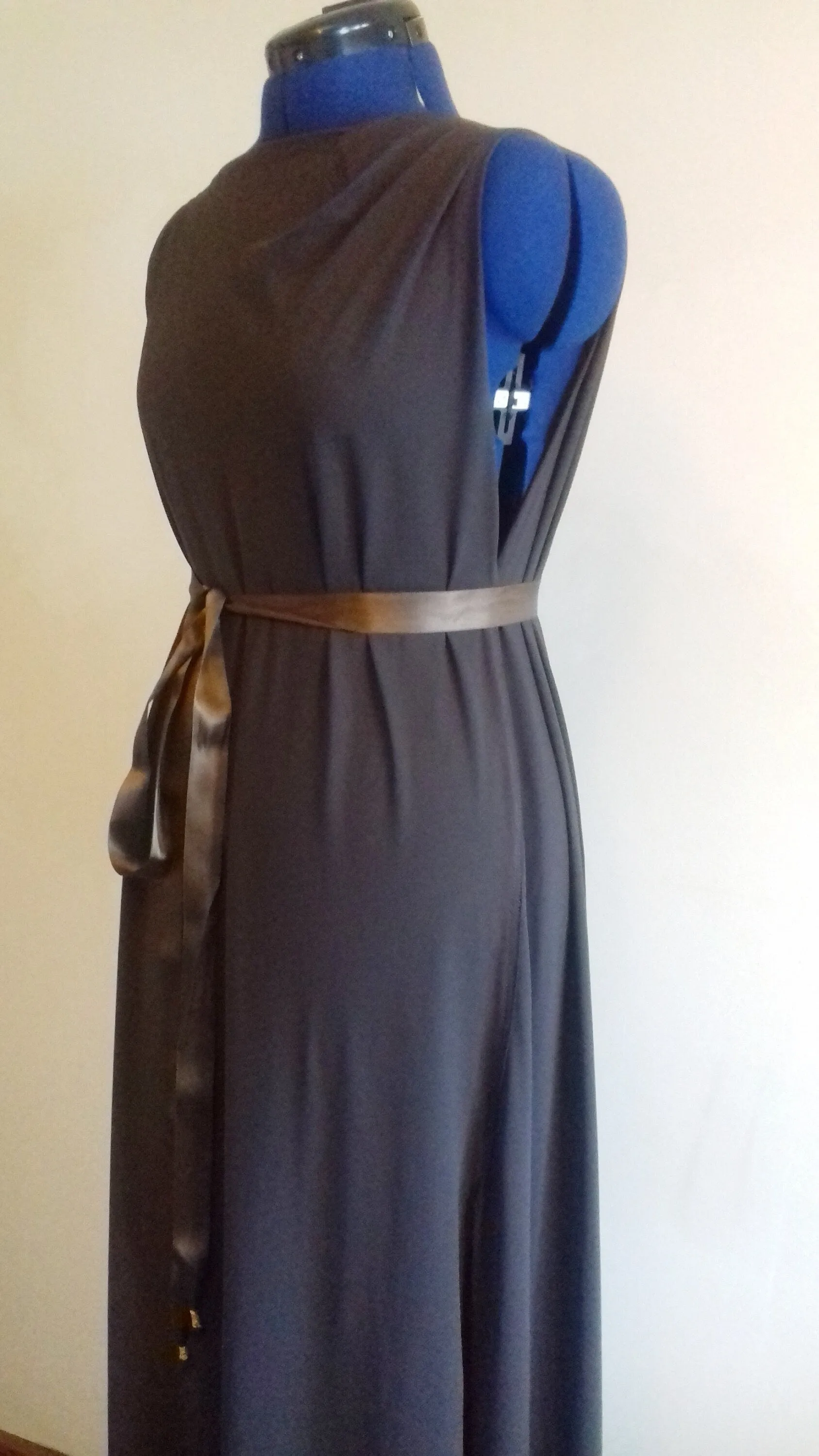 Dark Brown Grecian Drape Evening Dress