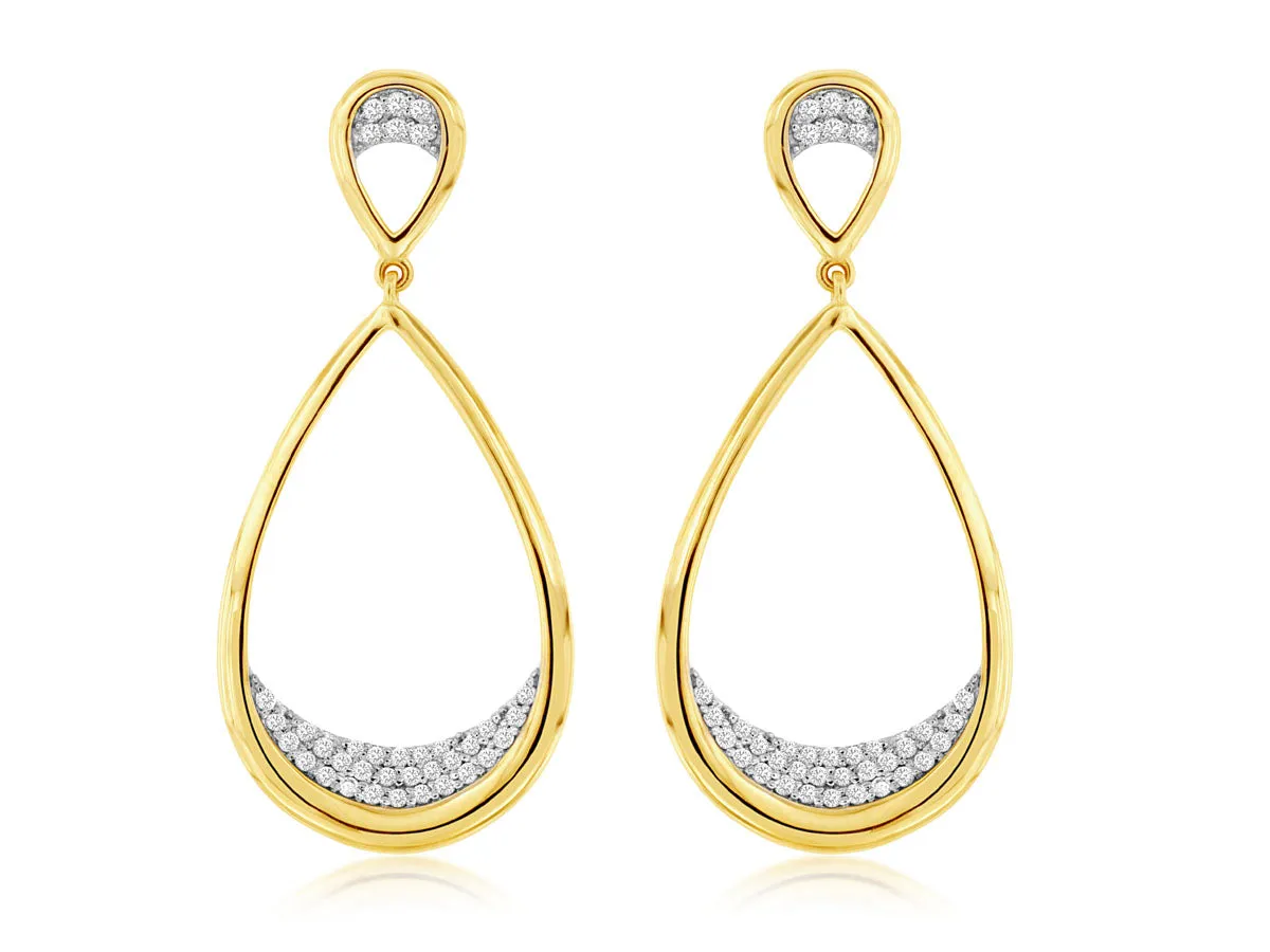 Diamond Accented Open Teardrop Dangle Earrings