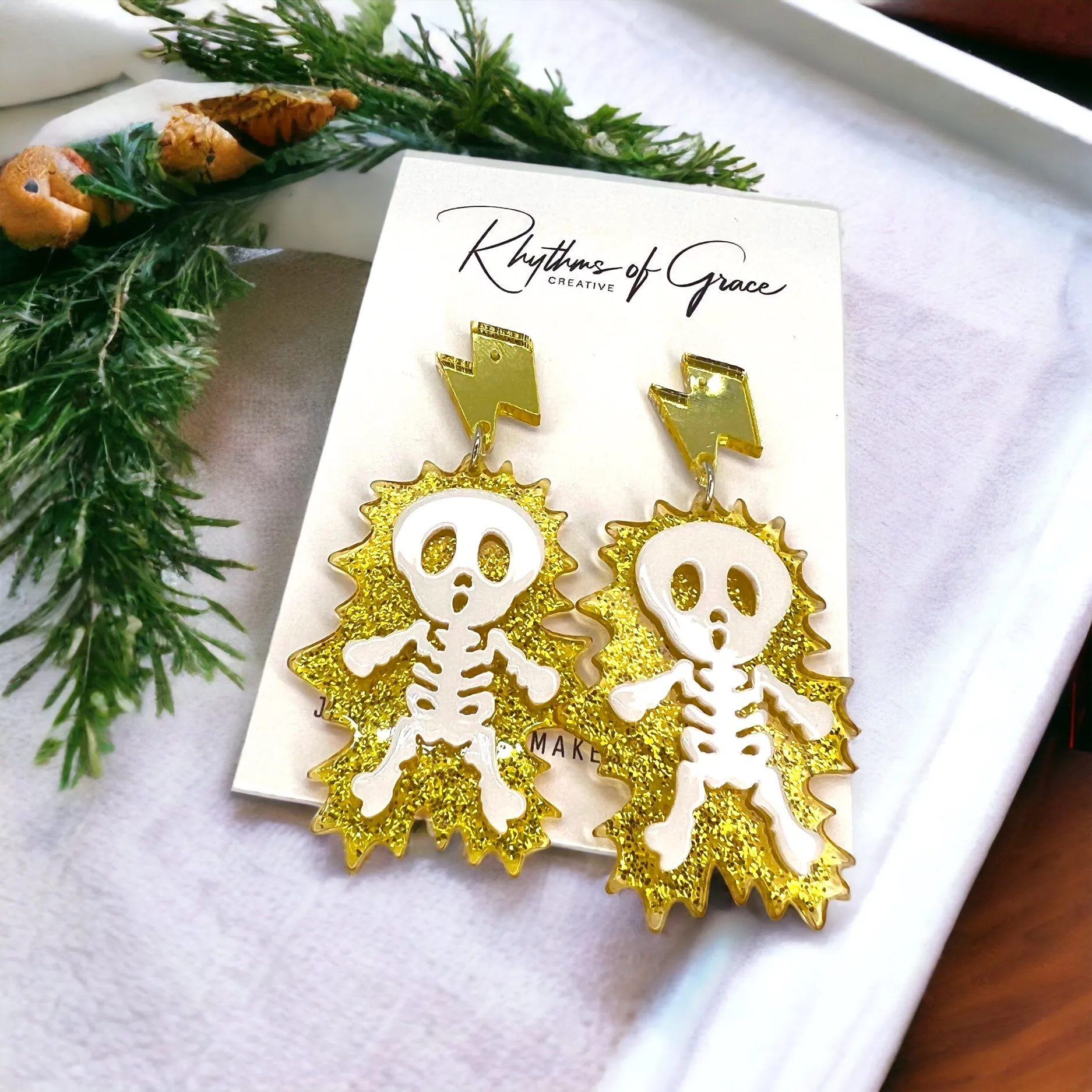 Electrical Shock Earrings - Halloween Earrings, Skeleton Earrings, Halloween Accessories, Halloween Earrings, Electrician Earrings, Electricity, Electrocuted Skeleton