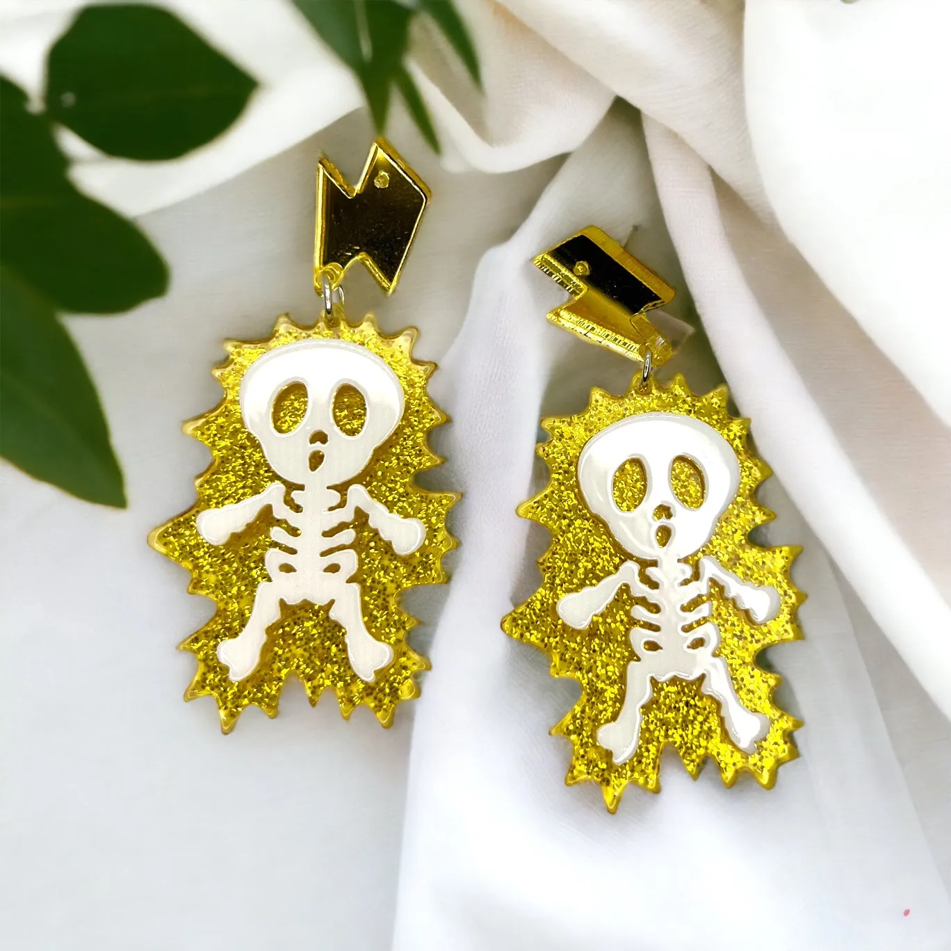 Electrical Shock Earrings - Halloween Earrings, Skeleton Earrings, Halloween Accessories, Halloween Earrings, Electrician Earrings, Electricity, Electrocuted Skeleton