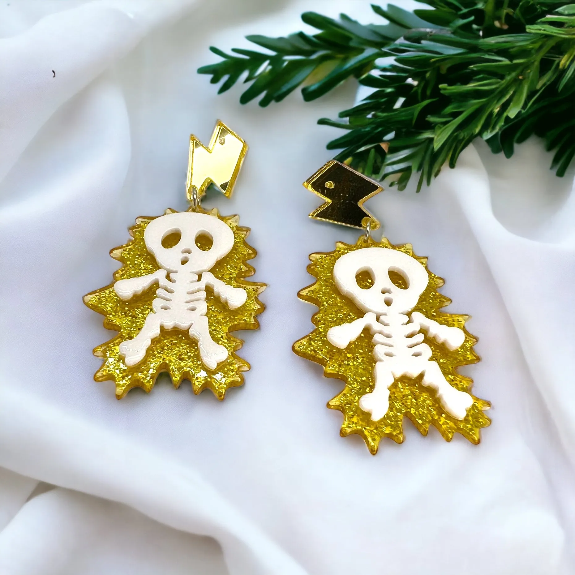 Electrical Shock Earrings - Halloween Earrings, Skeleton Earrings, Halloween Accessories, Halloween Earrings, Electrician Earrings, Electricity, Electrocuted Skeleton