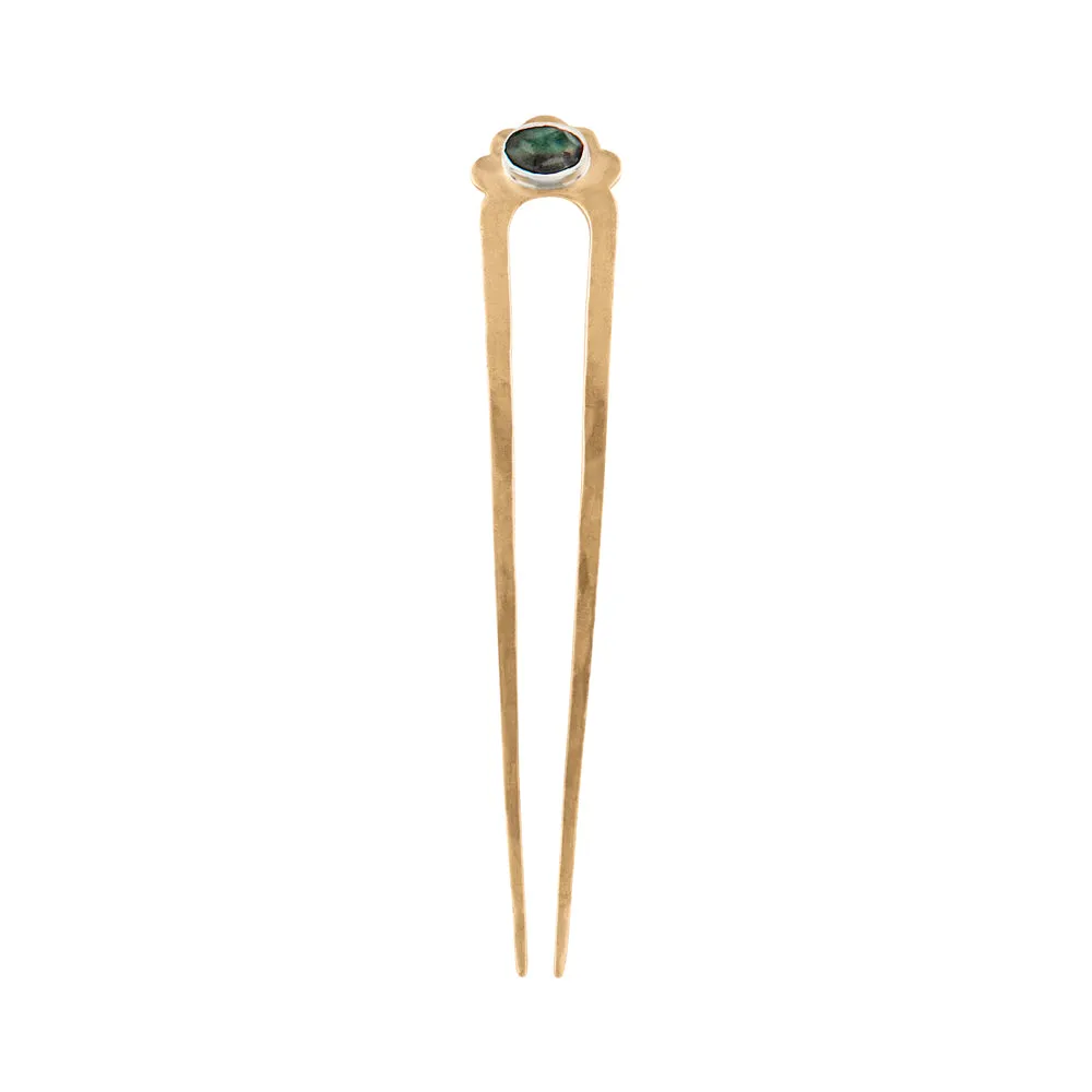 Emerald Protector Hair Pin in Bronze & Silver - Large