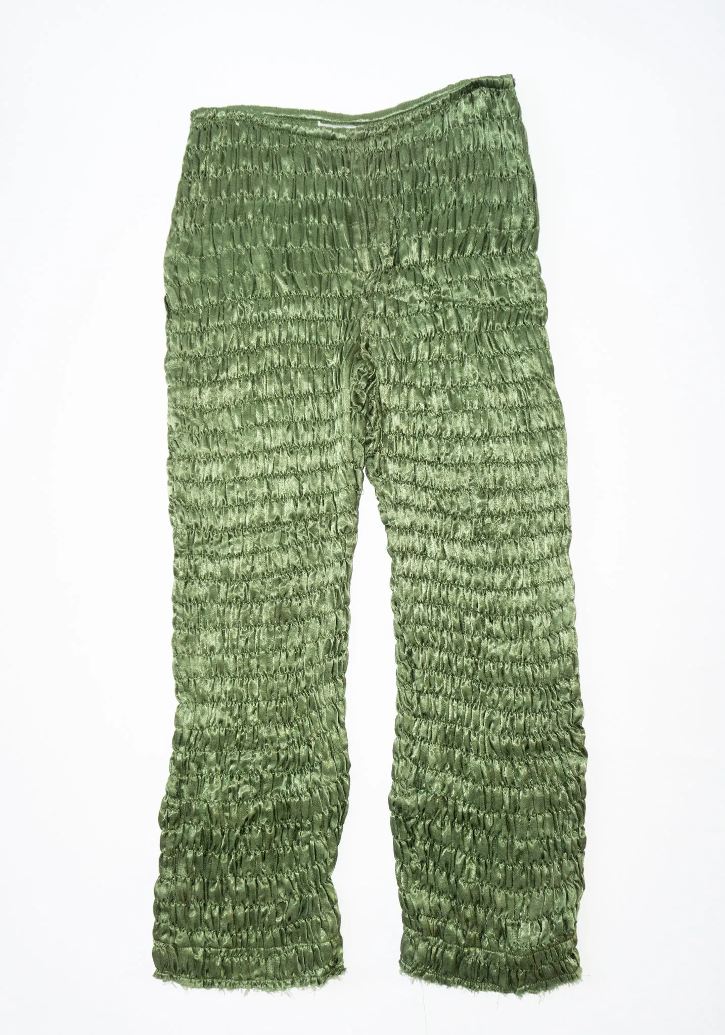 Gathered Silk Mashroo Zip Pant in Olive