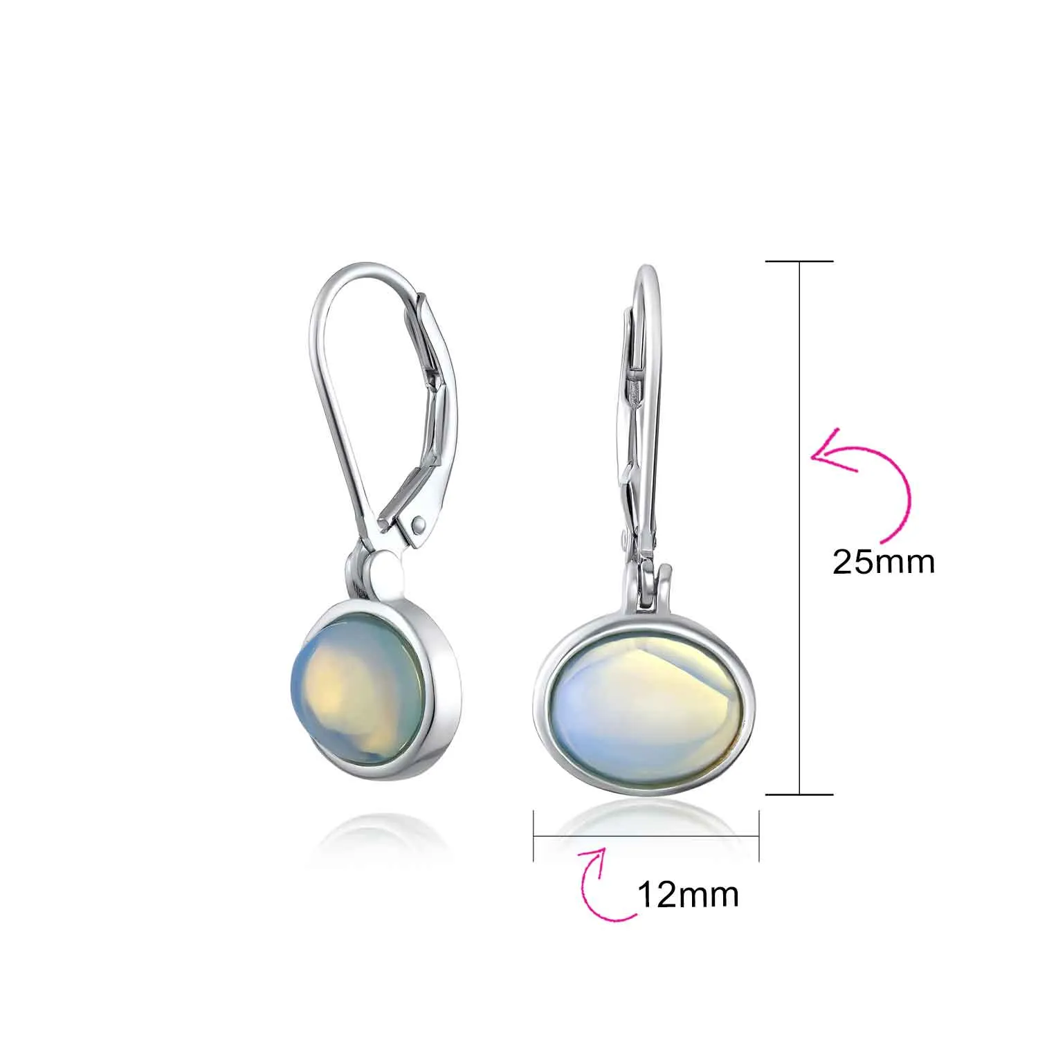 Gemstones Bezel Set Lever Back Oval Ball Drop Earrings .925 Silver 8MM