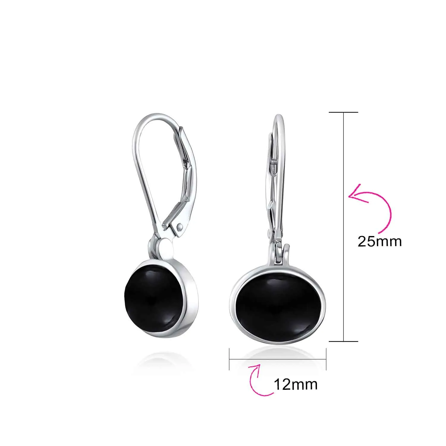 Gemstones Bezel Set Lever Back Oval Ball Drop Earrings .925 Silver 8MM