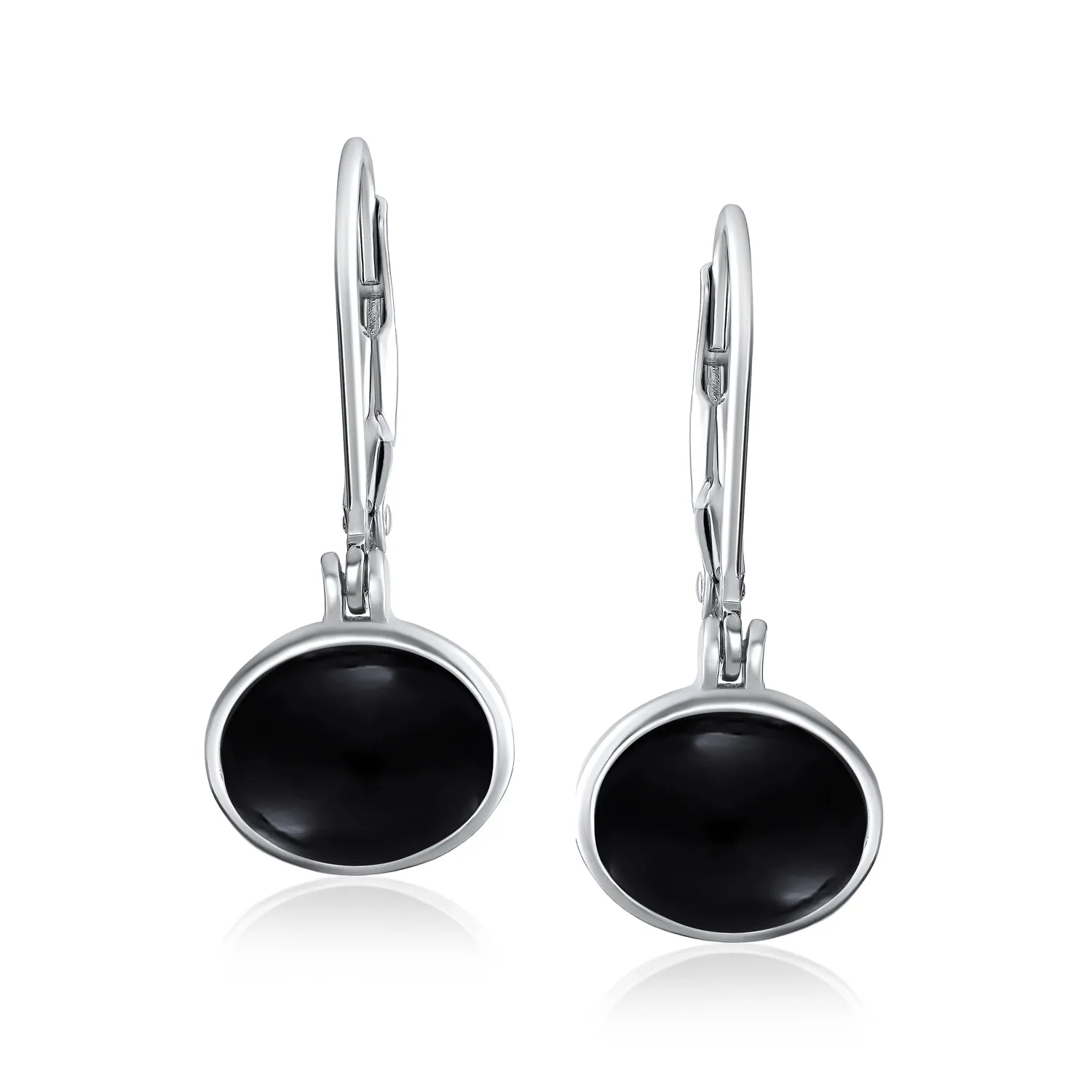 Gemstones Bezel Set Lever Back Oval Ball Drop Earrings .925 Silver 8MM