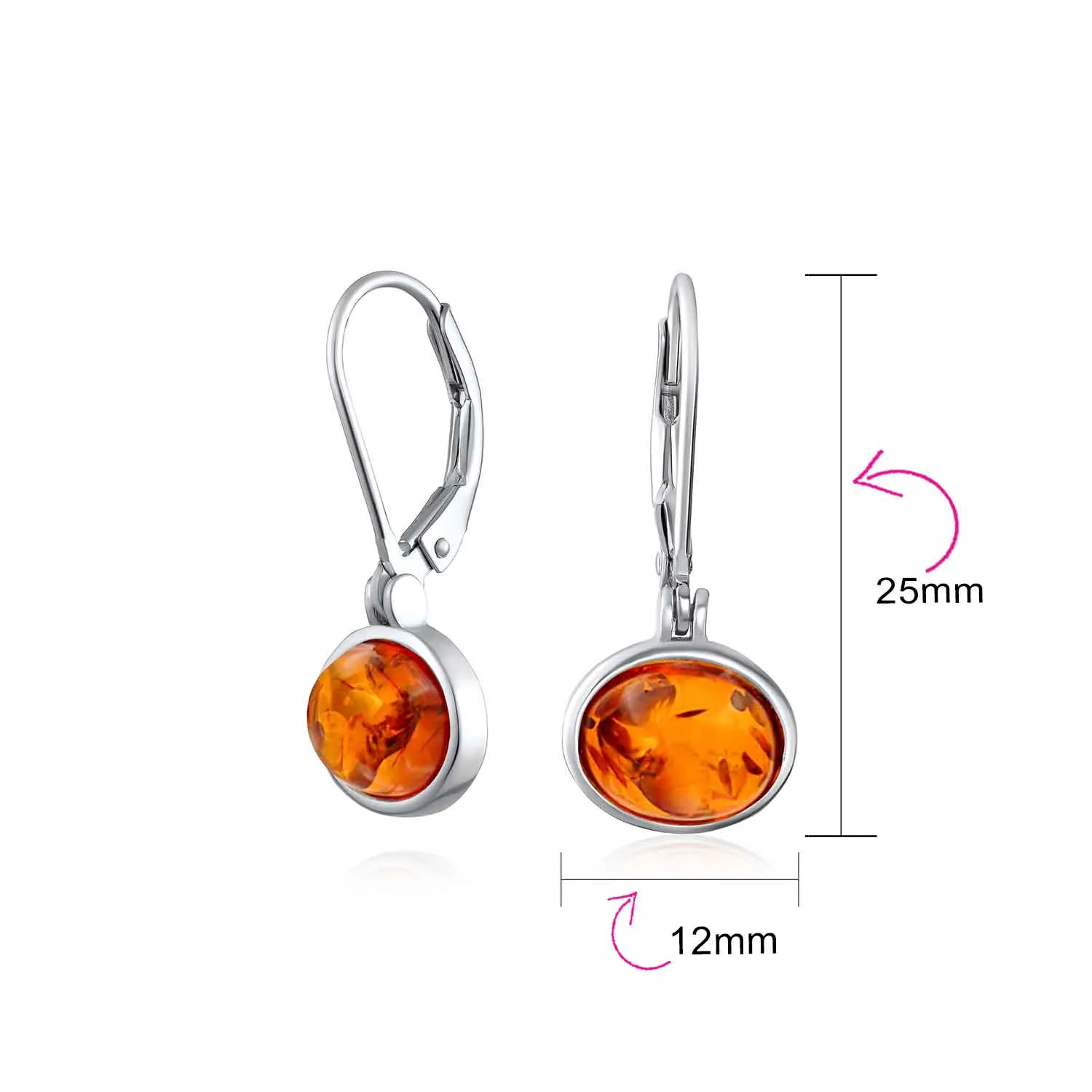 Gemstones Bezel Set Lever Back Oval Ball Drop Earrings .925 Silver 8MM