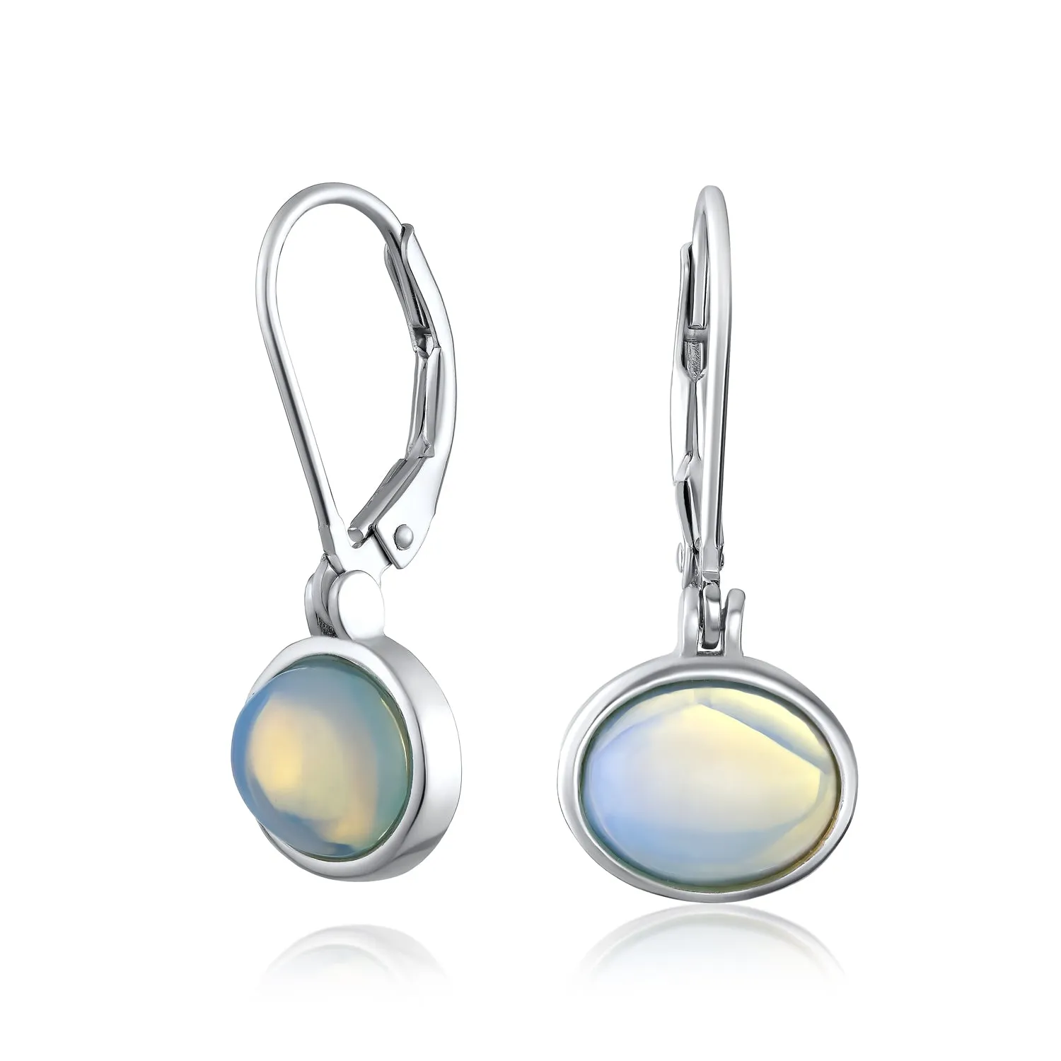 Gemstones Bezel Set Lever Back Oval Ball Drop Earrings .925 Silver 8MM