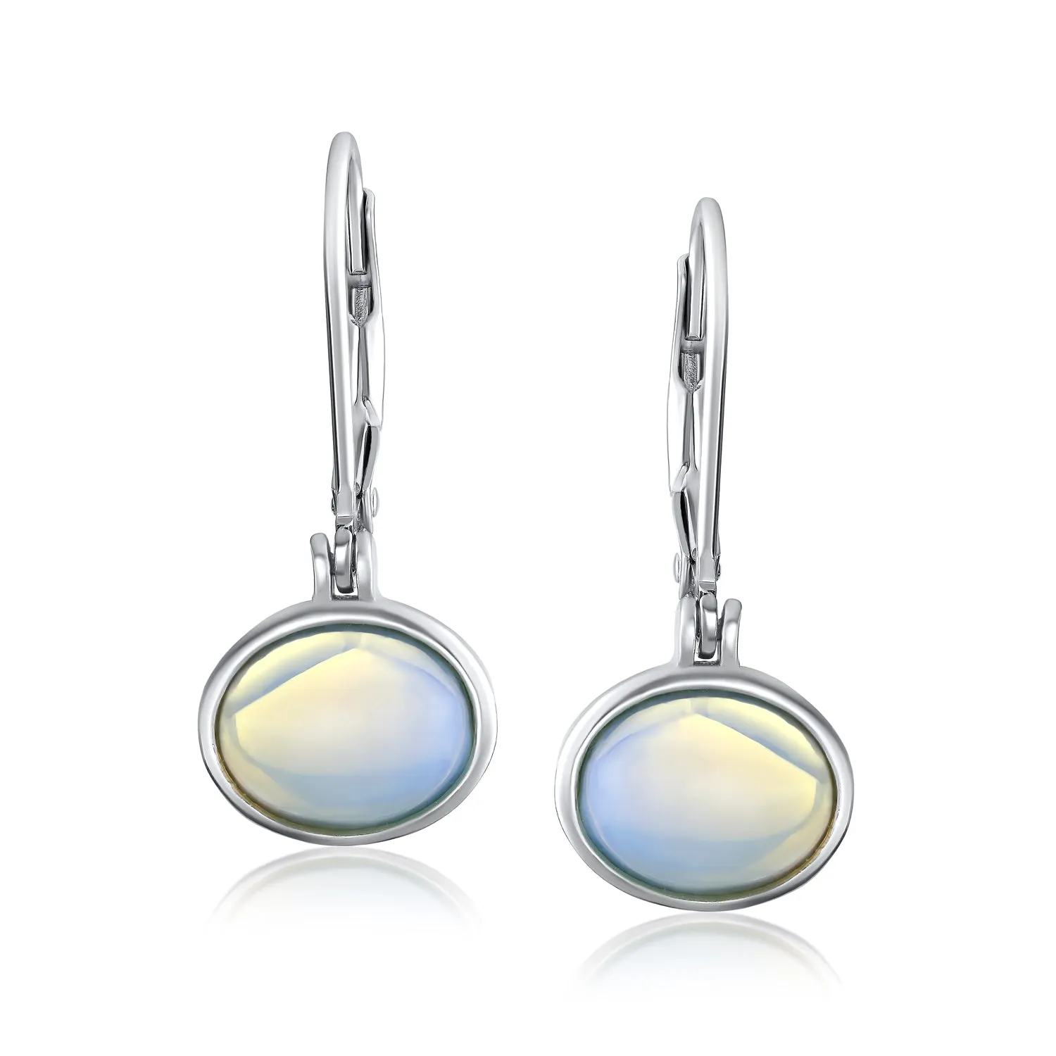 Gemstones Bezel Set Lever Back Oval Ball Drop Earrings .925 Silver 8MM