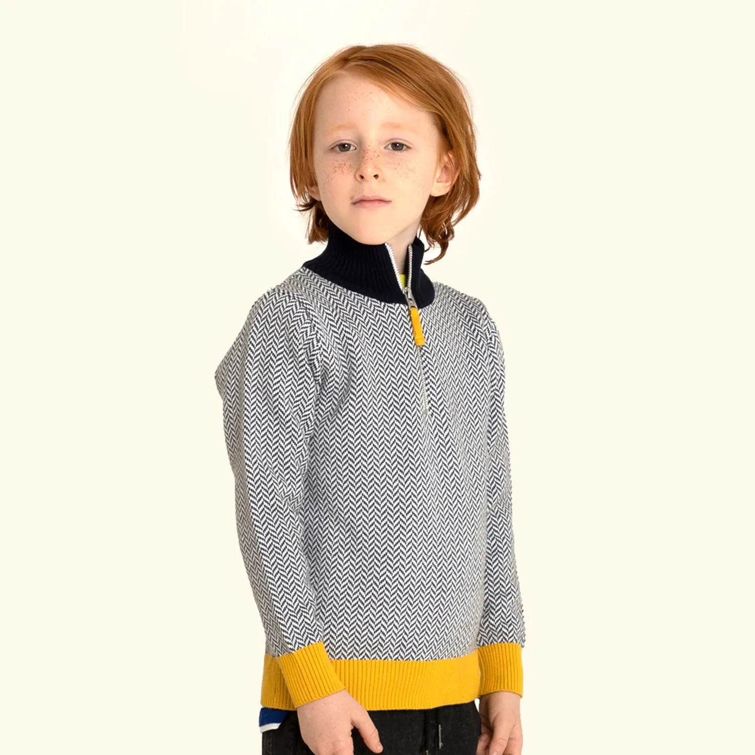 Half Zip Self Knitted Sweater