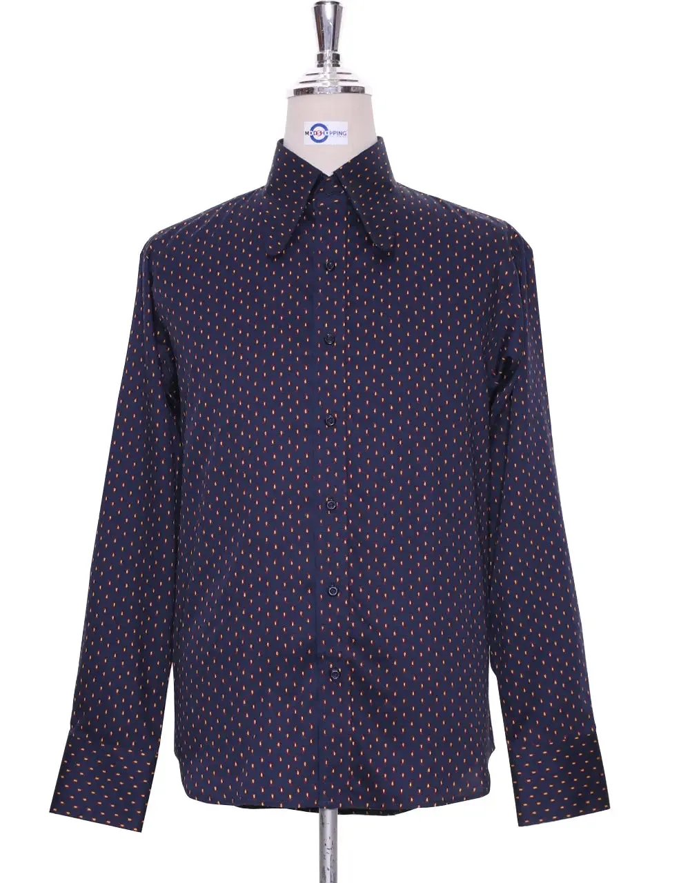 High Penny Round Collar Shirt  | Navy Blue Small Paisley Shirt