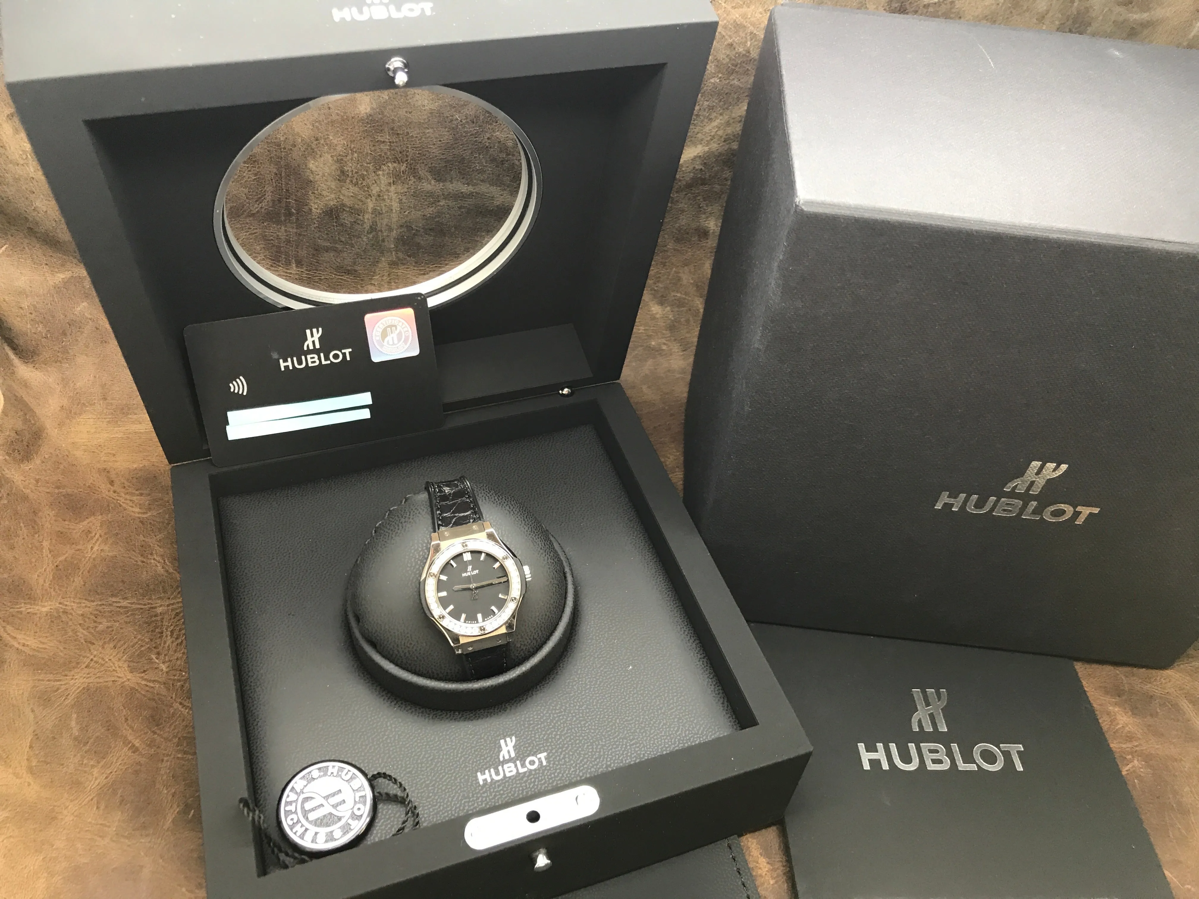 Hublot Classic Fusion Titanium Diamonds 581.NX.1171.RX.1104 Black Dial Quartz Women's Watch