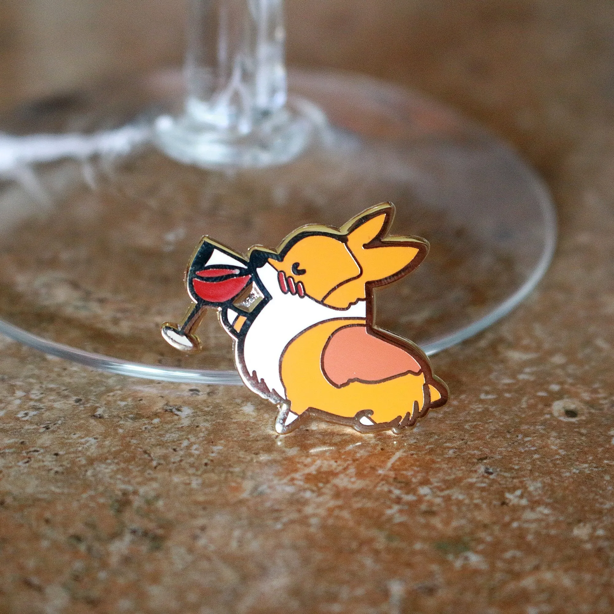 I Heart Wine Corgi Enamel Pin | Corgimoji Collectible Series