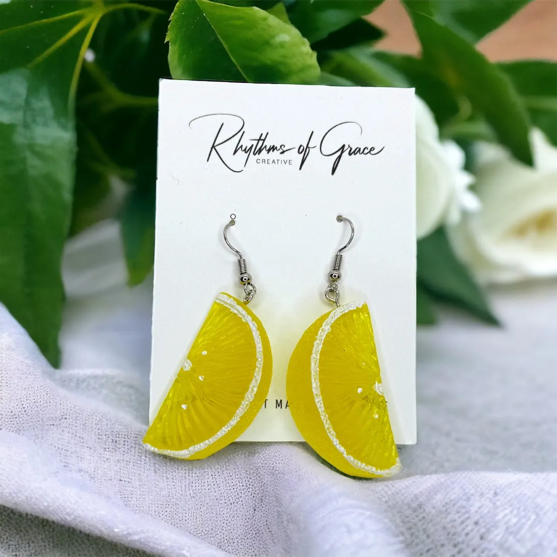 Lemon Earrings - Fruit Earrings, Handmade Jewelry, Lemon Jewelry, Food Earrings, Lemonade