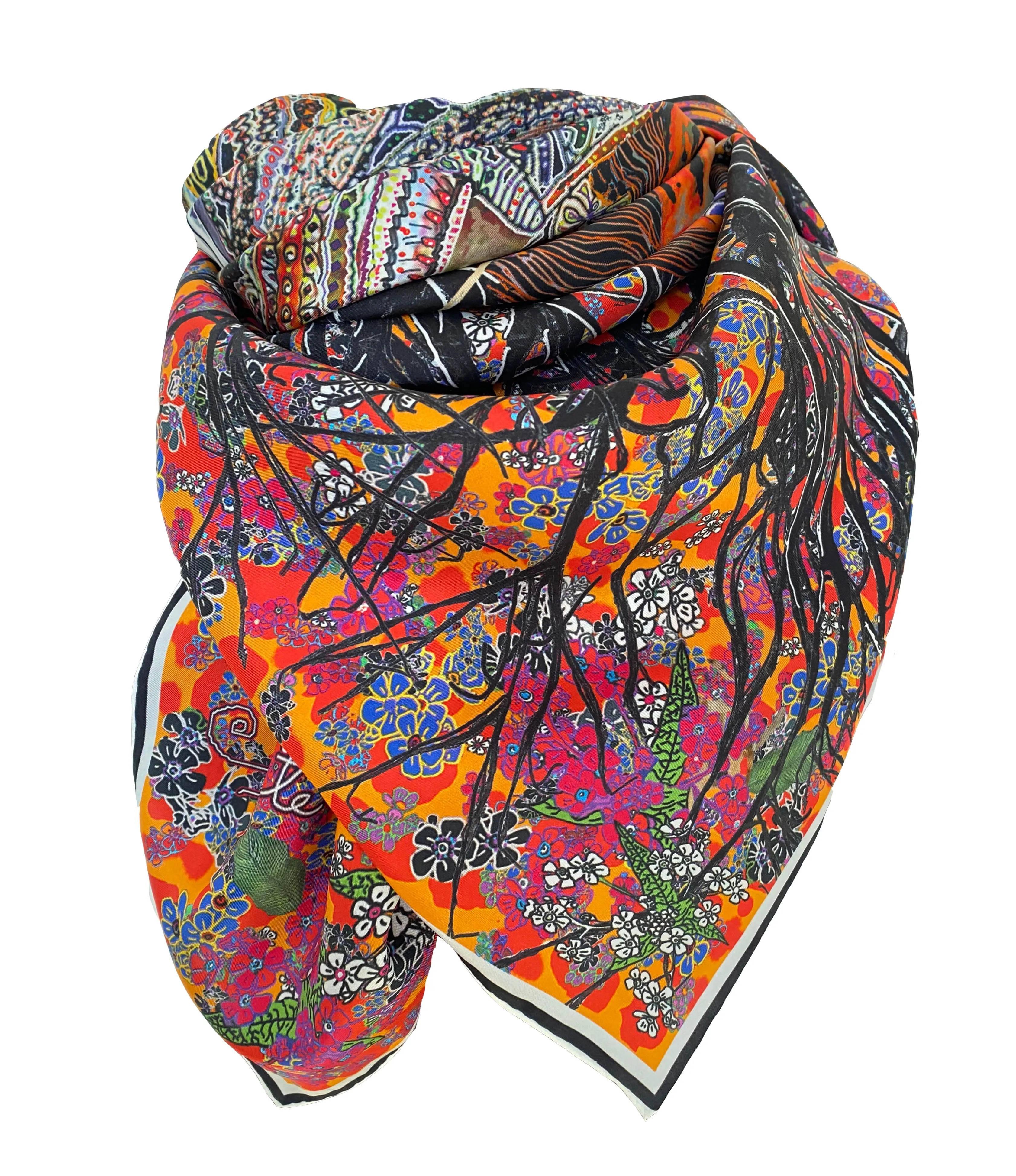 Marie Antoinette, Orange/Red, 110cm Square Silk Scarf