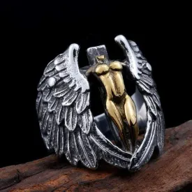 Men's Punk Feather Cross Rings