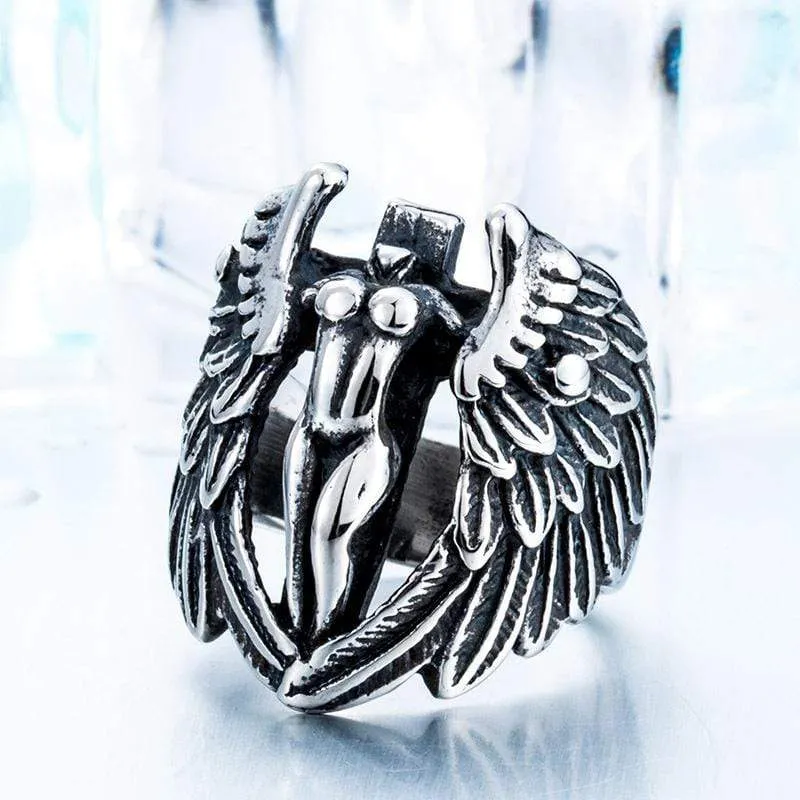 Men's Punk Feather Cross Rings