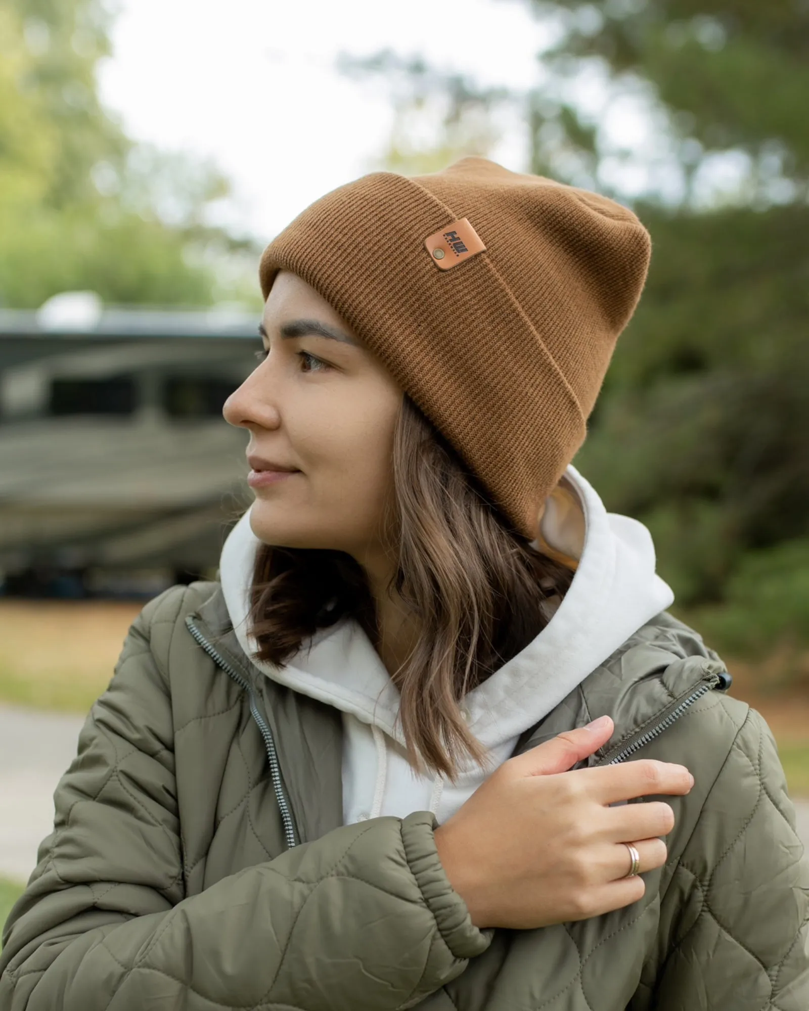 NEW HAAKWEAR Theta-Stitch Cuffed Beanie - Designed and Made in USA (Patent Pending Design) - Camel Brown