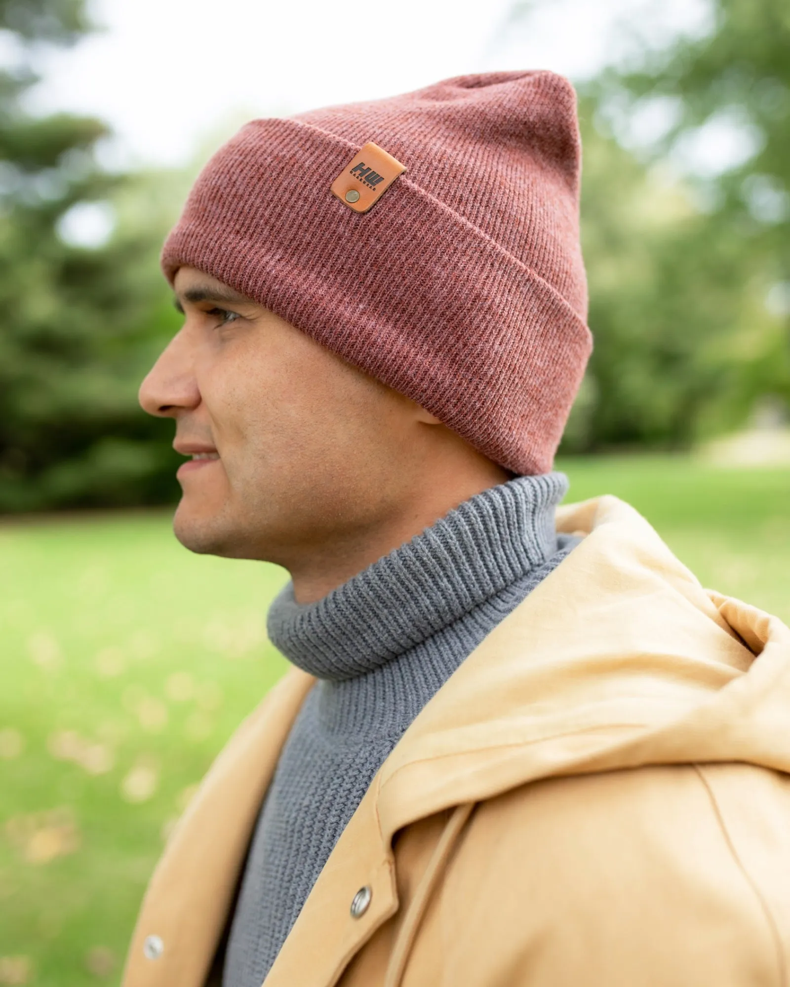 NEW HAAKWEAR Theta-Stitch Cuffed Beanie - Designed and Made in USA (Patent Pending Design) - Rusty Burgundy