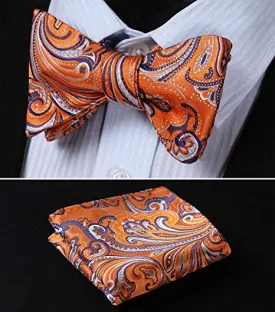 Orange and Purple Silk Bow Tie Set-HDNX30