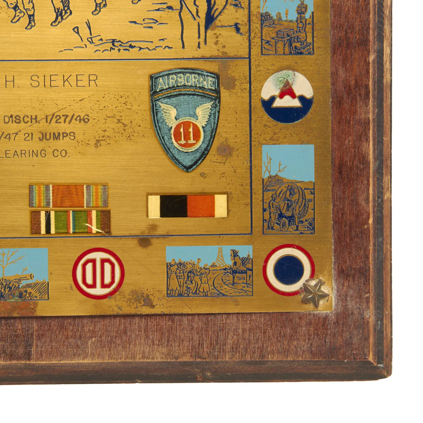 Original U.S. Korean War Era Named 11th Airborne, 509th Parachute Infantry Regiment Grouping For 3 War (WWII to Vietnam) Veteran SFC Raymond Sieker - Commemorative Plaque and Patched Maroon Beret