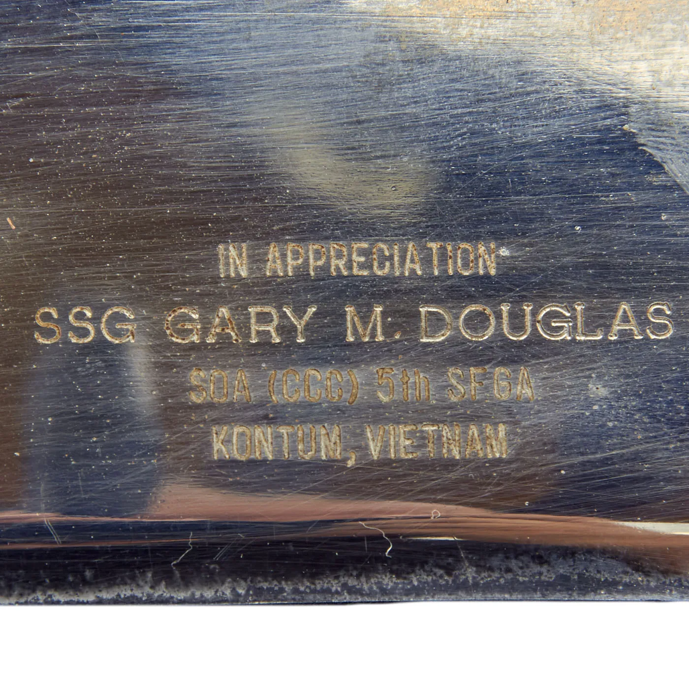 Original U.S. Vietnam War Era Special Forces Counter Insurgency Support Officer Presentation Bolo Machete - SSG Gary M. Douglass, Special Operations Augmentation, Command & Control Central, 5th Special Forces Group (Airborne)