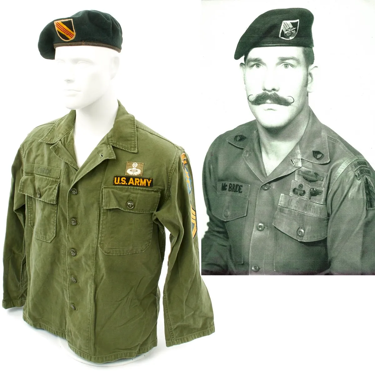 Original U.S. Vietnam War Named Green Beret Special Forces Airborne Ranger Uniform Set