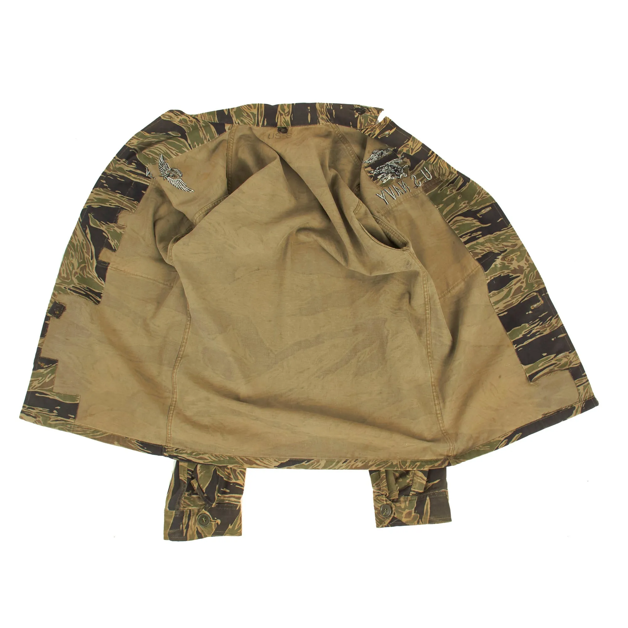 Original U.S. Vietnam War Navy SEAL Tiger Stripe "John Wayne Sparse" Pattern  Camouflage Fatigue Uniform Shirt for Petty Officer John J. Donovan, SEAL Team 2 of Naval Special Warfare Group 2