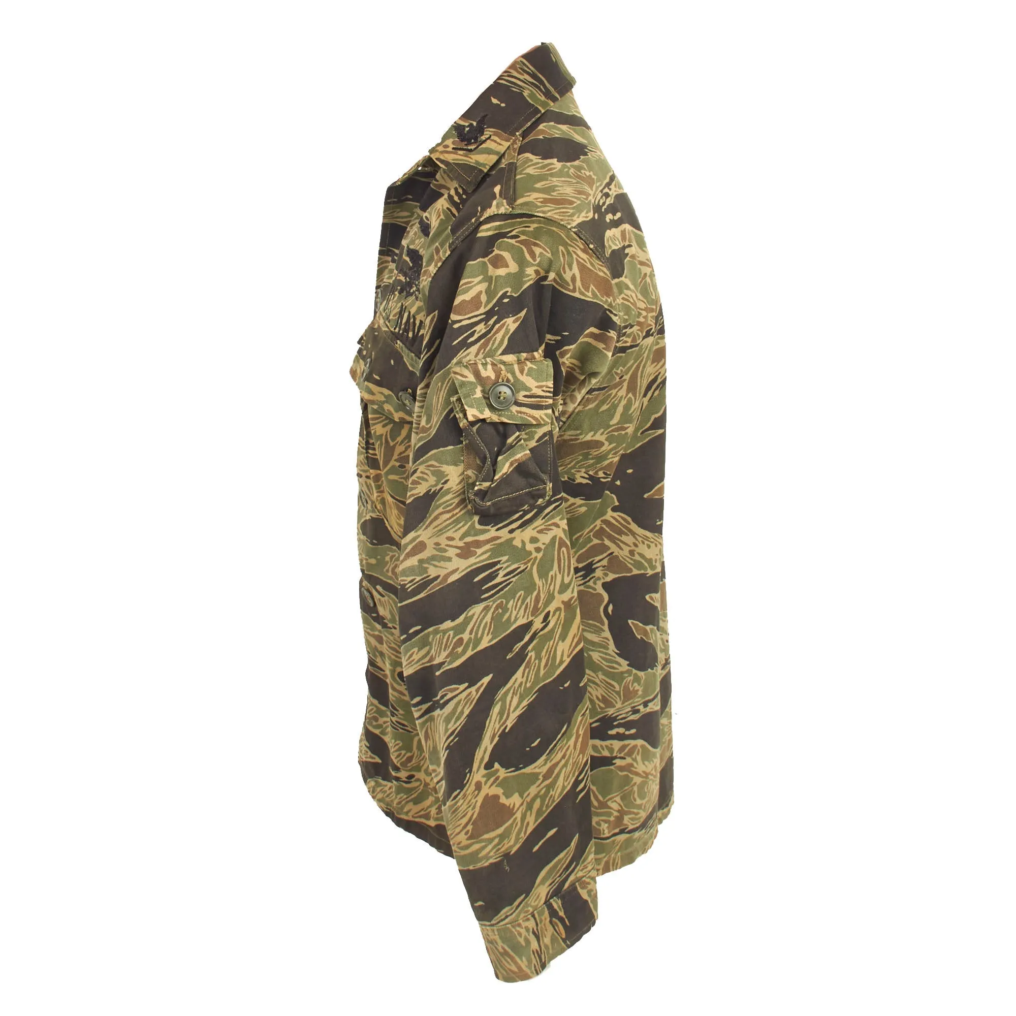 Original U.S. Vietnam War Navy SEAL Tiger Stripe "John Wayne Sparse" Pattern  Camouflage Fatigue Uniform Shirt for Petty Officer John J. Donovan, SEAL Team 2 of Naval Special Warfare Group 2