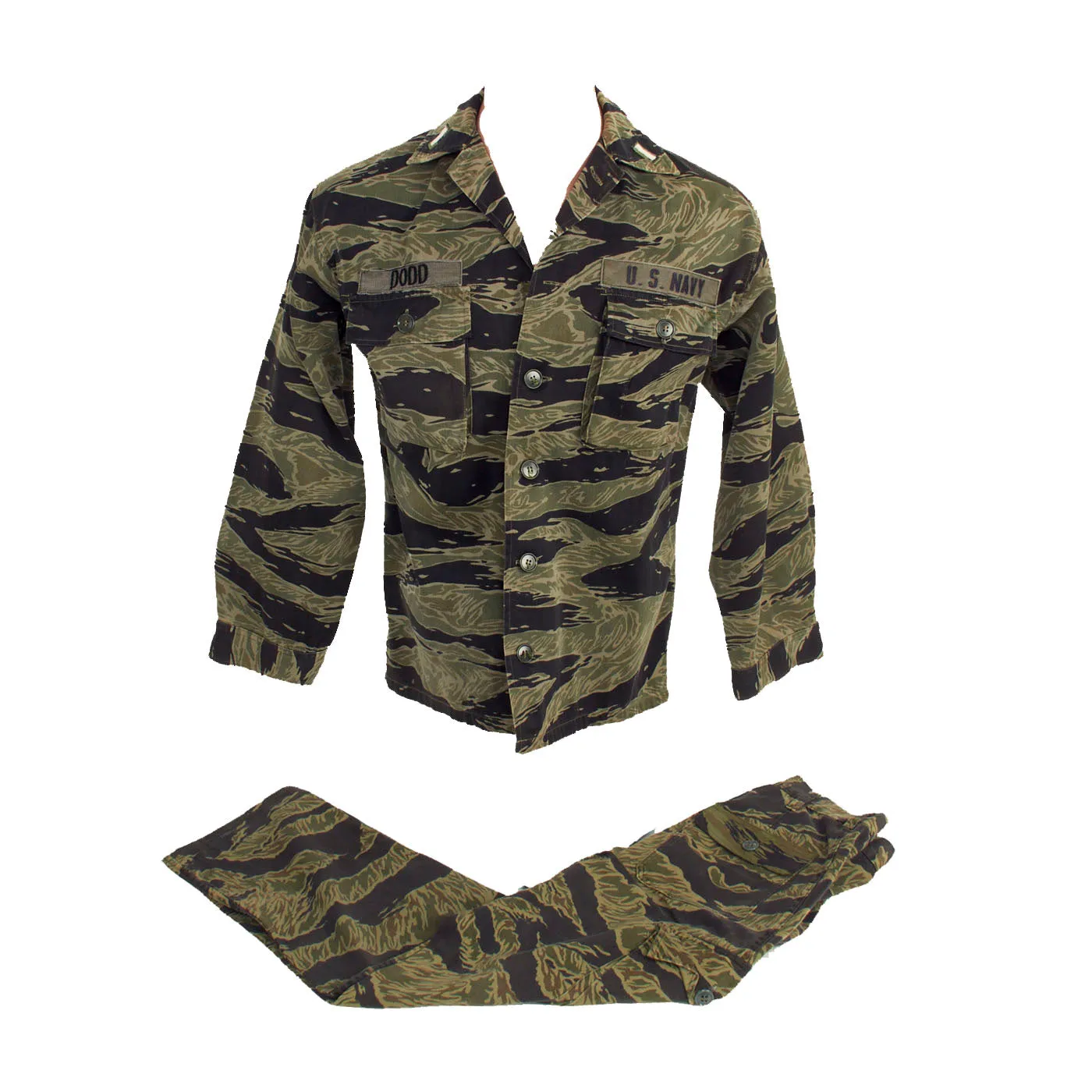 Original Vietnam War U.S. Navy Tiger Stripe “Tadpole” Camouflage Fatigue Uniform Set - Lieutenant Dodd