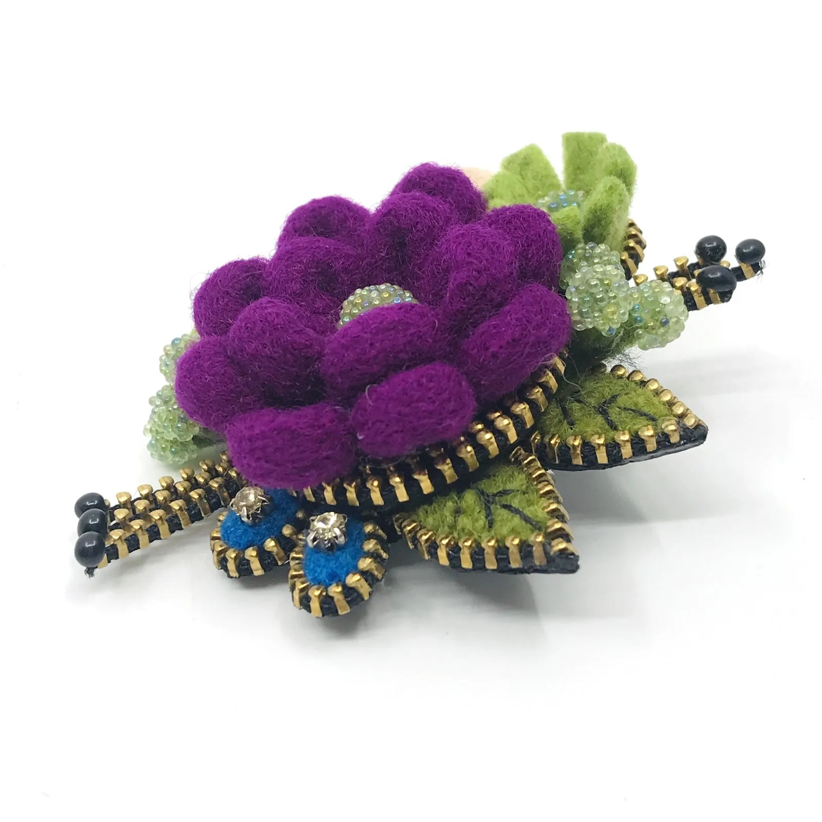 Purple Flower Mixed Media Brooch by Odile Gova