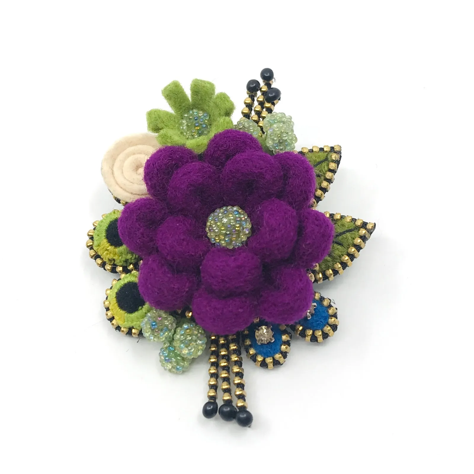 Purple Flower Mixed Media Brooch by Odile Gova