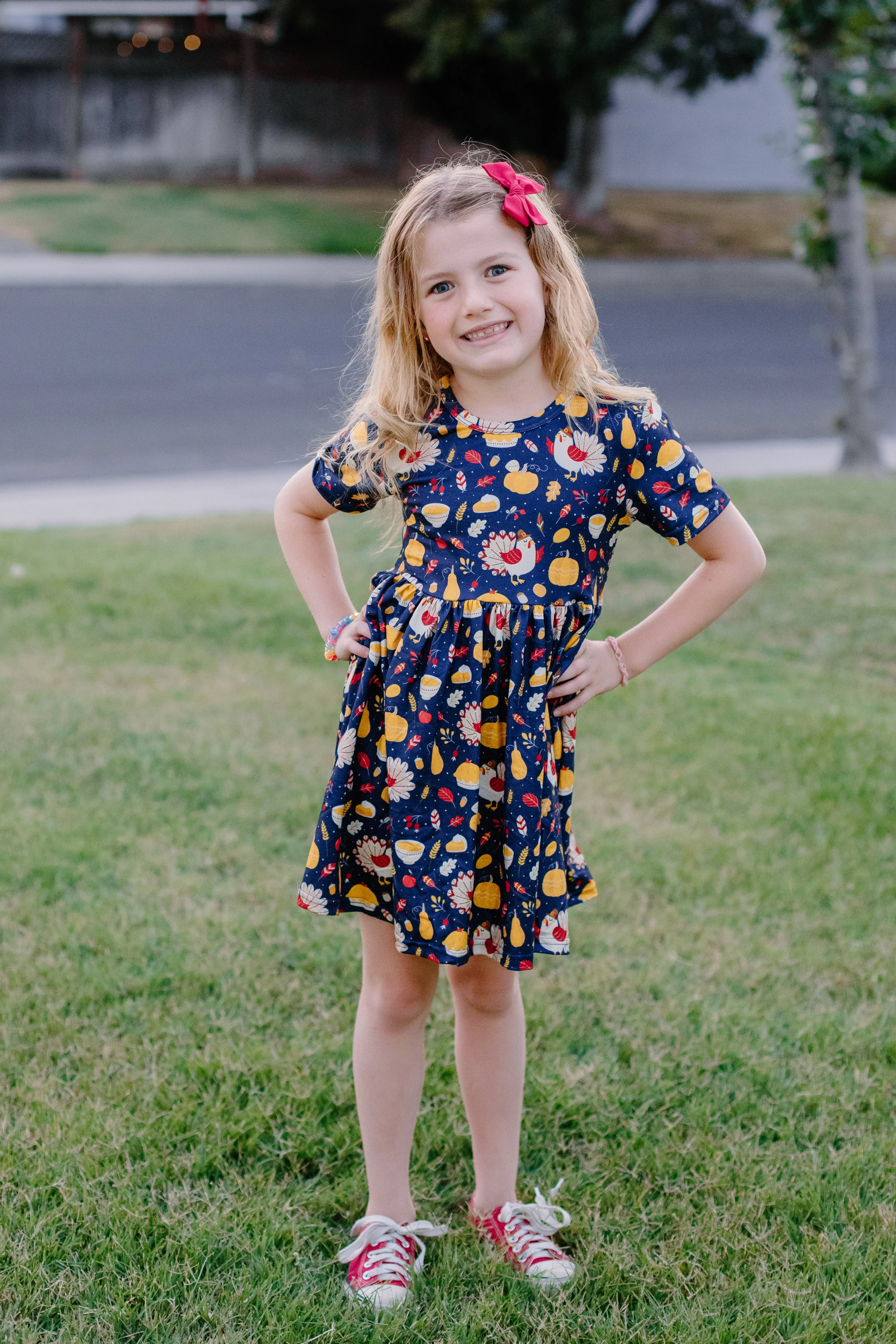 SIENNA THANKSGIVING  TURKEY BLUE DRESS