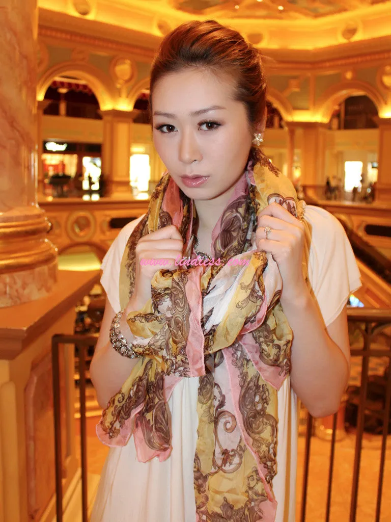 SILK VINTAGE PASTEL SCARF WITH CRYSTAL