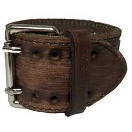 Stitched Perforated Brown Leather Cuff