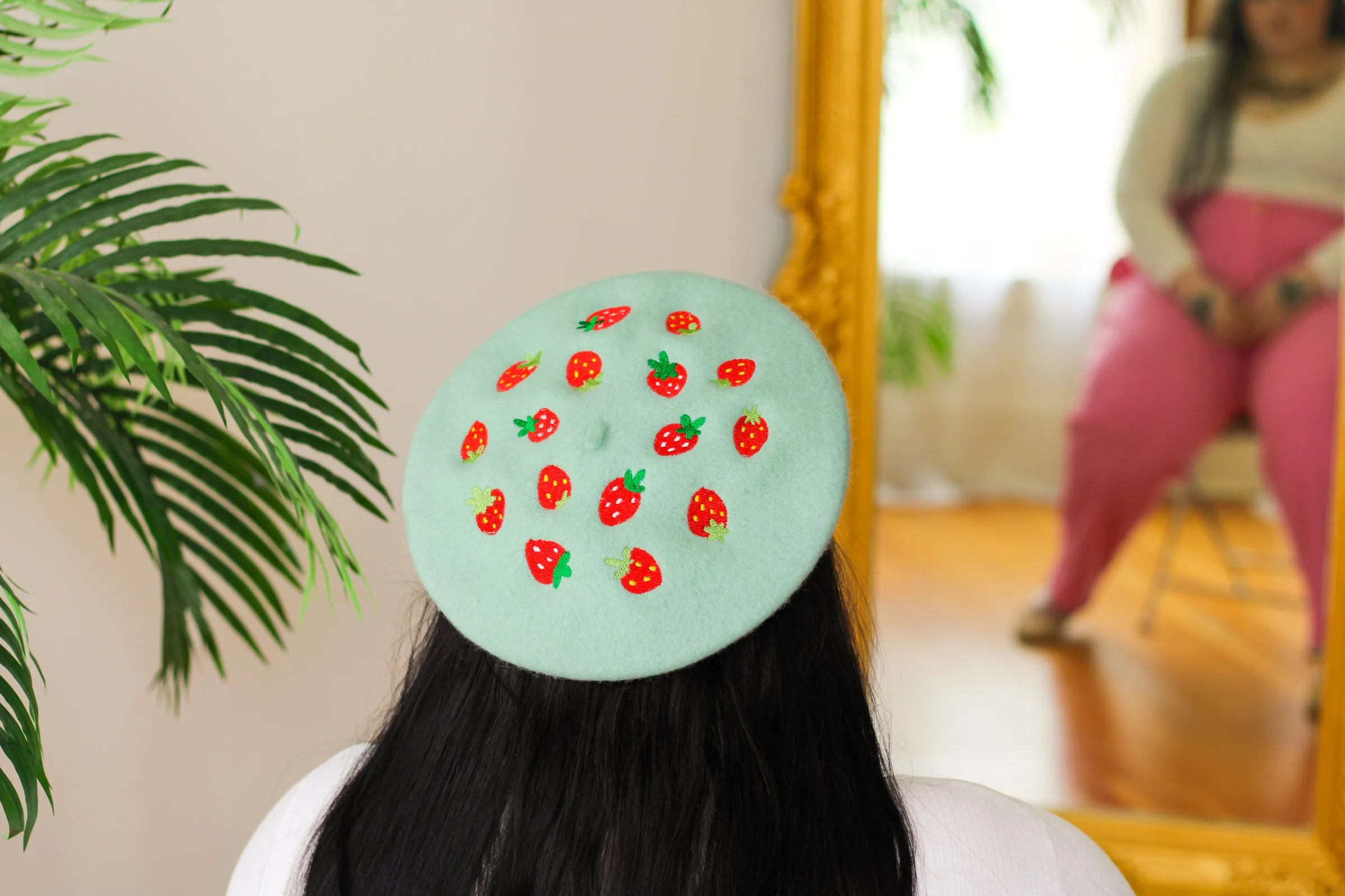 Strawberries Embroidered Beret!