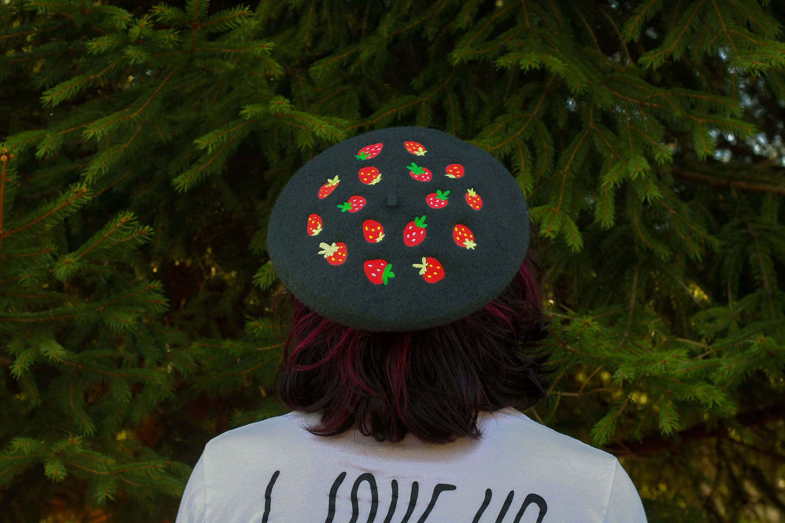 Strawberries Embroidered Beret!