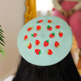 Strawberries Embroidered Beret!