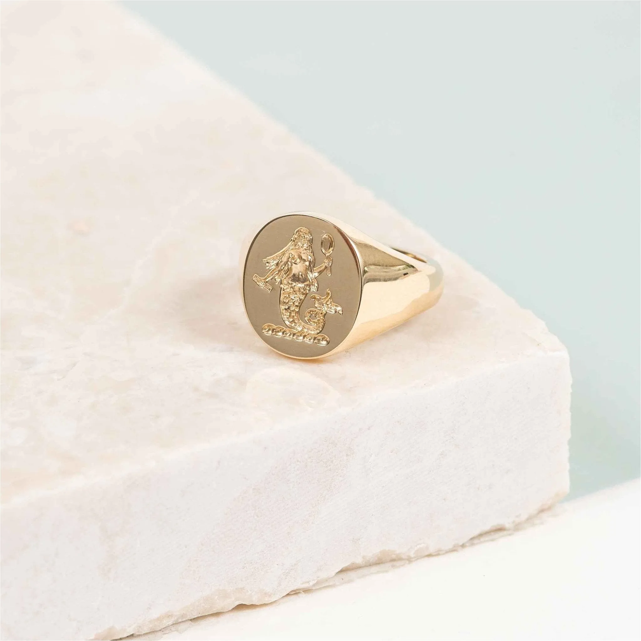 Sydney Solid Gold Ladies Engraved Signet Ring