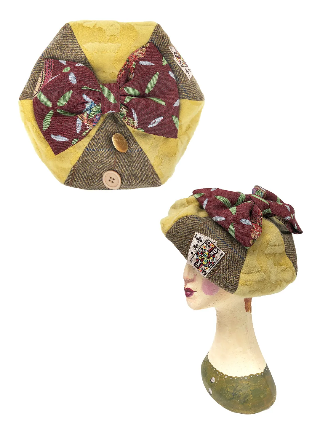 Unlogical Poem Illustration Print Patchwork Beret