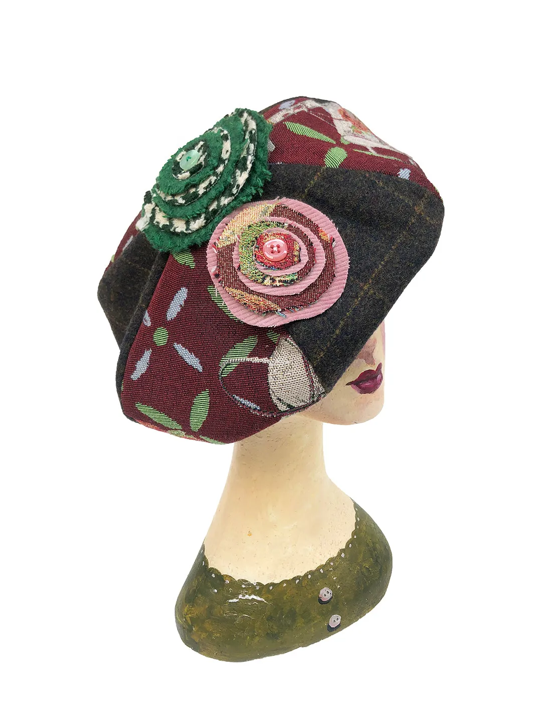 Unlogical Poem Illustration Print Patchwork Beret