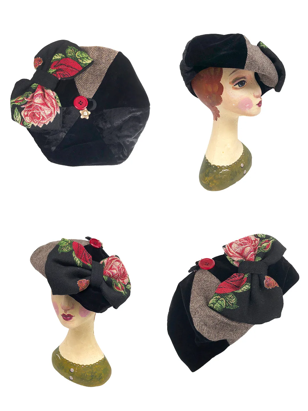 Unlogical Poem Illustration Print Patchwork Beret