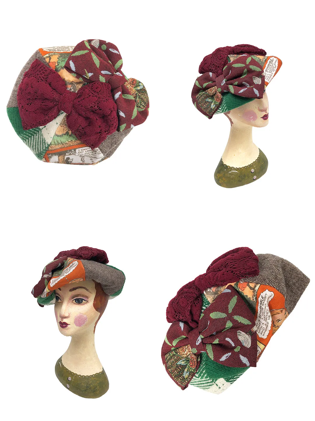 Unlogical Poem Illustration Print Patchwork Beret