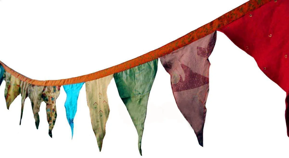 Vintage Recycled Silk sari Fabric Bunting Tea Party Flag X-Mas Multicolour Garland 2 Meters