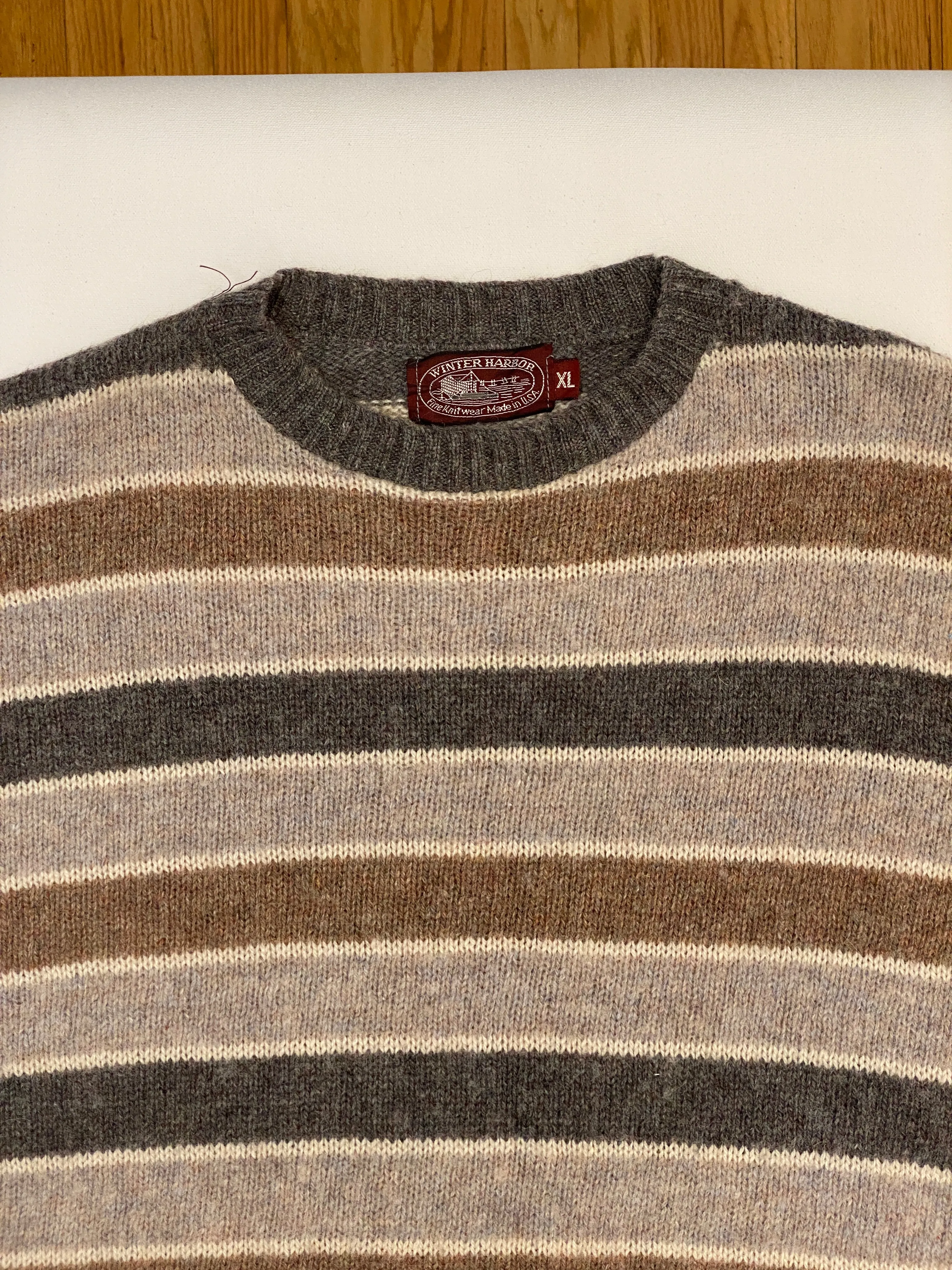 Vintage Winter Harbor Made in USA Stripe Wool Sweater (XL)