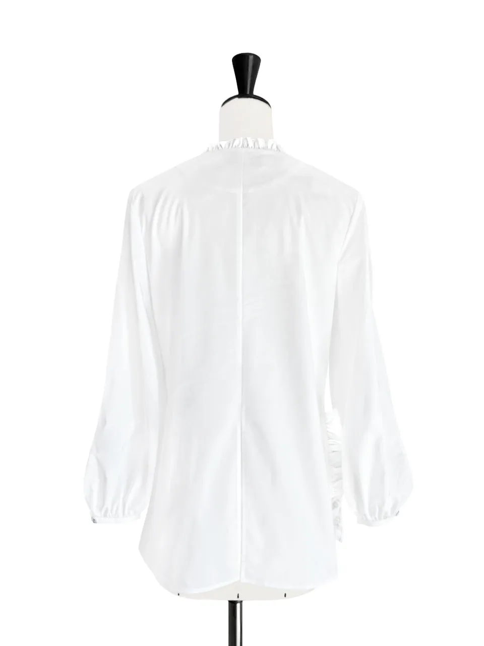 White Slits Detailed Balloon Sleeves Ruffled Longline Shirt